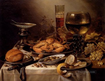 Pieter Claesz Painting - Banquet Still Life With A Crab On A Silver Platter Pieter Claesz